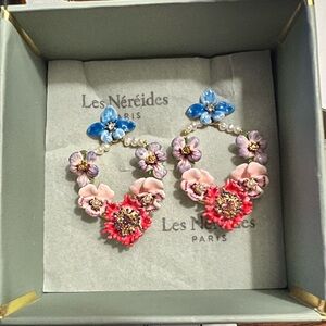 Floral Hoop Earrings with Blue and Pink Accents